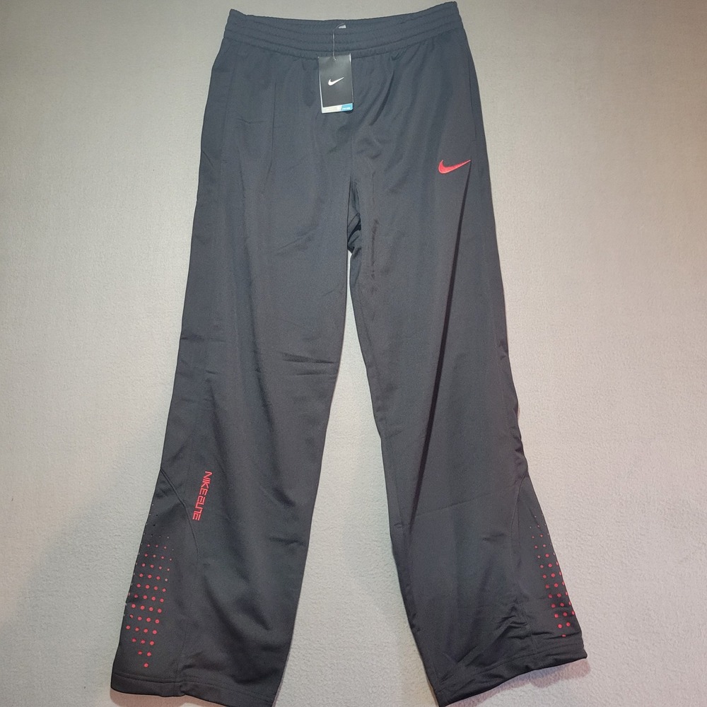 Nike Elite Dri-FIT Stay Cool Men Black Red Basketball Track Pants Size L NWT